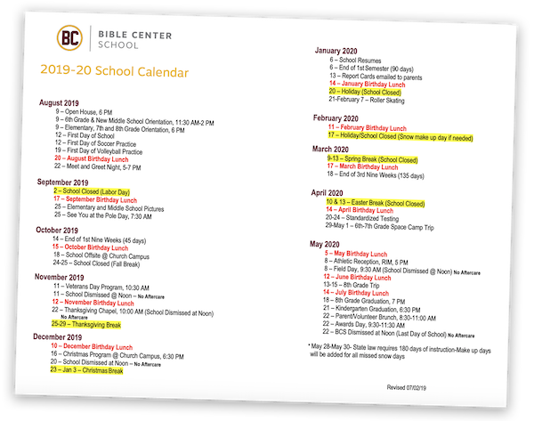 school calendar bible center school school birthday calendar